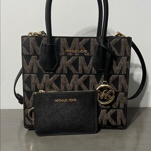 Michael Kors Black and Brown Monogram Shoulder Bag